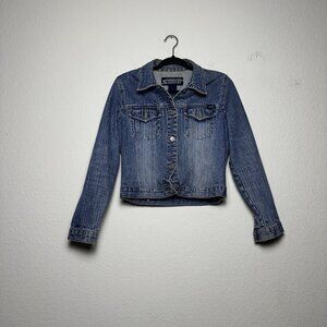 VTG Stephen Hardy Squeeze Womens M Denim Jacket Light Blue Wash Biker Y2K Petite